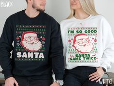 Funny Couples Ugly Christmas Sweater, Couples Matching Ugly Christmas Sweater Santa Came Twice Ugly Christmas Sweater Party Pajamas for Xmas If you are looking for soft, well designed, and comfy t -shirts and Sweatshirts, you have come to the right place! We hand design all of the shirts in this shop and strive to provide beautiful shirts/Sweatshirts for all occasions. If you have any questions about our items, please feel free to shoot us a message anytime. We try our best to message everyone back within 24 hours. Product Details: Ideal for any situation, a unisex heavy blend crewneck sweatshirt is pure comfort. These garments are made from polyester and cotton. This combination helps designs come out looking fresh and beautiful. The collar is ribbed knit, so it retains its shape even aft