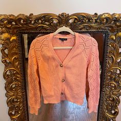 Perfect Fall Sweater! Brand New But Never Came With Tags! Size: Xs Measurements Of Width And Length In Pictures. No Trades Or Modeling At This Time. 2531 Pink Feminine Cardigan For Day Out, Feminine Pink Cardigan For Day Out, Pink Knit Cardigan For Day Out, Orange V-neck Cardigan For Spring, Trendy Orange Knit Cardigan, Pink V-neck Cardigan For Day Out, Trendy Pink Cardigan For Day Out, Pinkish Orange, Orange Cardigan