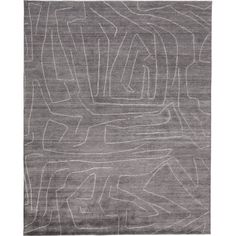 a gray rug with white lines on the top and bottom, in an abstract pattern