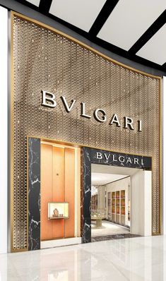 the entrance to bvlgari's new store, which is open for business