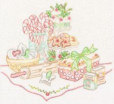 this is a drawing of christmas treats and candy canes