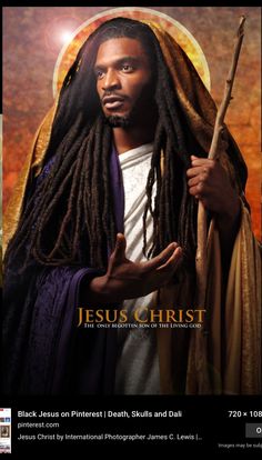 jesus christ with dreadlocks holding a stick