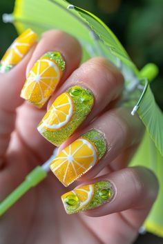 Fashion Nail Designs, Fruity Nails, Coral Nails With Design, Beach Themed Nails, Fruit Nails, Citrus Slices, Silk Wrap Nails, Beach Nail Art, Summer Nails Beach