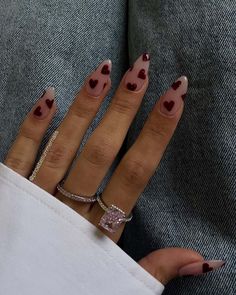 Experience the elegance of glossy burgundy hearts on a subdued backdrop, a bold expression of romance through nail art. Click to explore more of this passionate and sophisticated style.via@phoebesummernails Themed Nails, Kutek Disney, Wine Nails, Cherry Nails, Nagel Tips, Casual Nails, Burgundy Nails, Girls Nails, Minimalist Nails