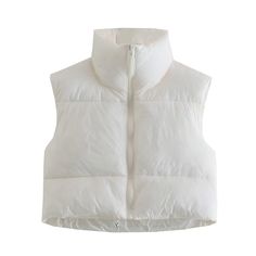 Color: White, Size: L Stand Collar Vest, Women Waistcoat, Chaleco Casual, Dirndl Outfit, Sleeveless Puffer, Woman Vest, Barbie Mode, Bandeau Tops, Winter Vest