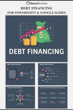 debt and finance powerpoint presentation template with icons, diagrams, and info - sliders