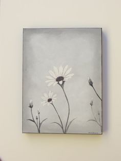 a painting of white flowers on a gray background