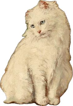 a painting of a white cat sitting down