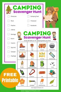 the camping scavenger hunt is an easy printable activity for kids