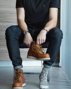 Moc Toe Boots Men Outfit, Red Wing Outfit, Redwing Boots, Boots Men Outfit, Outfit Boots, Boots Outfit Men, Mens Boots Fashion