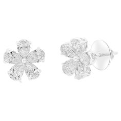 18KT WHITE GOLD EARRING STUDS FLOWER PEAR SHAPE 4.01CTS DIAMONDS, 10STONE Diana M. is a leading supplier of top-quality fine jewelry for over 35 years. Diana M is one-stop shop for all your jewelry shopping, carrying line of diamond rings, earrings, bracelets, necklaces, and other fine jewelry. We create our jewelry from gemstones and diamonds of the highest quality (GIA certified) as well as the highest quality of gold and platinum to deliver magnificent, exquisite items that will bring a lot o Flower Diamond Earrings, Gold Earring Studs, Antique Diamond Earrings, Diamond Flower Earrings, Yellow Gold Diamond Earrings, Diamond Huggie Earrings, Expensive Jewelry Luxury, Diamond Cluster Earrings, Gold Diamond Studs