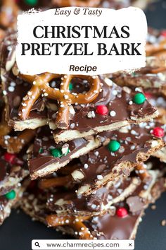 christmas pretzel bark recipe with text overlay