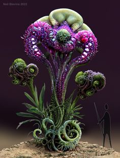 an image of a plant with flowers and plants growing out of it's roots