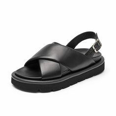 • Upper Material: Genuine Leather• Side Vamp Type: Open• Sandal Type: Cross-Strap• Pattern Type Solid• Outsole Material: EVA• Occasion: Casual• Lining Material: Polyurethane• Insole Material: Polyurethane• Fit: Fits true to size, take your normal size• Fashion Element: Buckle• Closure Type: Buckle Strap• Back Counter Type: Back Strap• Heel Height: 1.18 in• Platform Height: 0 / 1.18 in• Weight: 5 oz• Item # 34535• Width Options: B - Medium• Import Product• Shipping Worldwide Chunky Sandals, Summer Black, Leather Cross, Cross Straps, Back Strap, Go Shopping, Beige Color, Strap Heels, Platform Sandals