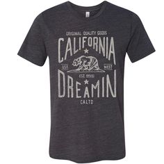 California Dreamin Black Slub Tee – CA LIMITED Graphic Tee With Custom Artwork And Relaxed Fit, Relaxed Fit Graphic Tee With Custom Artwork, Tri-blend Short Sleeve T-shirt With Custom Artwork, Tri-blend T-shirt With Custom Artwork, Relaxed Fit Crew Neck T-shirt With Custom Artwork, California Hoodie, California Sweatshirt, California Shirt, Bear Graphic