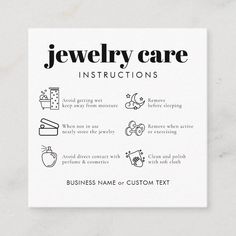 Stylish Simple Modern Minimal Jewelry Care Instructions Earring Business Earring Business, Modern Minimal Jewelry, Jewelry Business Card, Professional Chic, Packing Jewelry, Thanks Card, Jewelry Care Instructions, Boho Accessories, Business Stationery