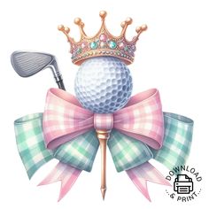 a drawing of a golf ball with a crown on top and a tee in the middle