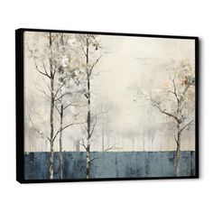 an abstract painting with trees in the background