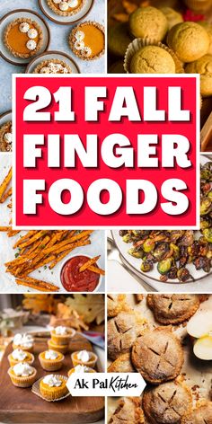 the cover of 21 fall finger foods, including muffins and cupcakes