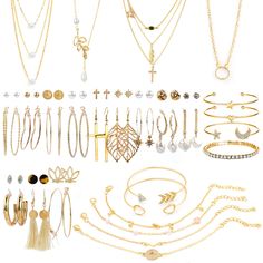 PRICES MAY VARY. 【VARIOUS STYLES】：The set has 4 gold necklaces,10 gold bracelets,24 gold layered ball dangle hoop stud earrings. Light weight, good quality, no harm to your body. 【PERFECT DESIGN】：Made of high quality alloy. High color endurance. Very environmental protection. Each of them is very light and will not put any burden on your ears, neck and arm. 【EASY MATCH】：The set has various styles and they are very matched, which can be used in the various occasion in parties, wedding wearing, da Valentines Birthday Party, Gold Jewelry Set, Vacation Jewelry, Gold Jewelry Sets, Packing Jewelry, Multi Layer Necklace, Women's Jewelry Sets, Hoop Earring Sets, Style Punk