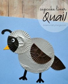 a paper plate with a bird on it and the words cupcake liner quail