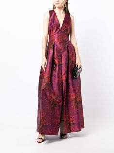 Sachin & Babi Brooke floral-print Evening Dress - Farfetch V-neck Evening Dress With Floral Print, Floral Print A-line Evening Dress For Party, V-neck Floral Print Dress For Gala, Party Floral Print Silk Evening Dress, Silk Evening Dress With Floral Print For Cocktail, Sleeveless Silk Floral Print Evening Dress, Sleeveless Silk Evening Dress With Floral Print, Pink Floral Print Evening Dress, Sleeveless Floral Print Evening Dress