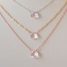 "The center of this simple rose gold necklace is a single morganite quartz gemstone. The softest pink, this stone is beautifully faceted to reflect the light. The 8mm quartz is paired with fine, rose gold filled chain, and small gemstones connect the lobster clasp. I have made this necklace with both silver and yellow gold, but the rose gold is my personal favourite. I think that it complements the icy pink gemstone perfectly. Prefer another metal? My first photograph shows these other options. Rose Gold Necklace Simple, Rose Gold Choker Necklace, Pink Gold Necklace, Rose Gold Choker, Morganite Necklace, Gemstone Choker Necklace, Quartz Choker, Jewelry Tips, Gemstone Choker