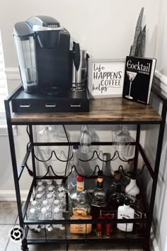 a coffee bar cart with drinks on it