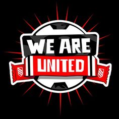 we are united sticker on a black background with red and white lettering that reads, we are united