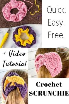 the instructions for crochet scrunchies are shown