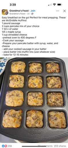 a muffin pan filled with lots of food on top of a counter