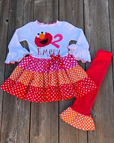 Elmo Birthday Girl Outfit Elmo 2nd Birthday Photoshoot, Top And Leggings Outfit, 2nd Birthday Party For Girl