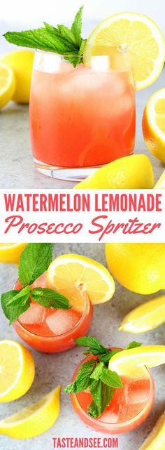 watermelon lemonade prosciuo spritzer with mint garnish