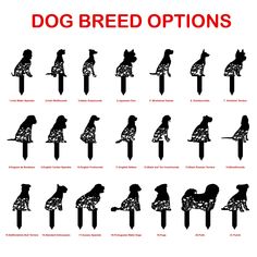 the silhouettes of dog breeds are shown in black and white