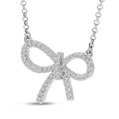 Birmingham Jewelry Item Number: BJP11155W-18 Women's Necklace Gold Diamond Bow Necklace 14K White Gold Diamonds: 0.33ct *The possibilities are not limited to the options in the dropdown. For pricing on further customizations & special options, please call: 1-586-939-5100 Luxury White Jewelry With Bow, Diamond Jewelry With Bow For Anniversary, White Gold Cubic Zirconia Jewelry With Bow, Elegant Diamond Jewelry With Bow Detail, Diamond Bow Necklace, Diamond Bows, Bow Necklace, Gold Necklace Women, White Gold Diamonds