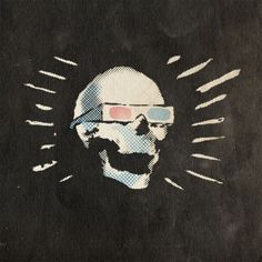 a drawing of a skull wearing glasses