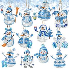 the snowmen are all made up of different shapes and sizes