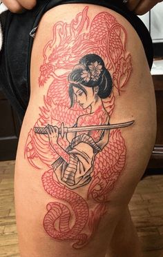 Mulan Warrior Tattoo, Geisha Tattoo For Women, Dragon And Geisha Tattoo, Geisha Tattoo Design For Women Back, Mushoo Mulan Tattoo, Asian Woman Tattoo Design, Women Samurai Tattoo, Tattoo Ideas Female Japanese, Japanese Female Samurai Tattoo