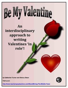 a valentine's day card with a rose and two hearts on it that says, be my valentine an interdisplinary approach to writing valentine's in role