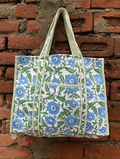 Indian Hand Block Print Tote Bag, Unique Handcrafts Eco-Friendly Vintage Bag, Indian Hand Made Bag, Fashion With Unique Artisan Design Bag.  The Indian hand Block Printed Cotton Quilted Bag made by Indian Artisans, this cotton quilted shopping bag is totally unique and multi purpose. Use this for your grocery or as a travel bag. Perfect to suit all. This Handbag is completely Indian Printed on High quality Great cotton Bag Fabric -: Cotton Size -: 1 > 18X18X6 --Approx              2 > 15X14X5-- Green Rectangular Canvas Bag, Green Rectangular Crochet Bag With Removable Pouch, Blue Rectangular Crochet Bag, Large Green Shoulder Bag For Daily Use, Handmade Pouch Beach Bag, Handmade Green Tote Canvas Bag, Green Handmade Canvas Bag For Daily Use, Handmade Green Canvas Bag For Daily Use, Handmade Blue Canvas Bag For Daily Use