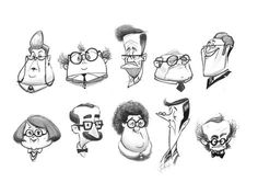 some cartoon characters are drawn in pencil