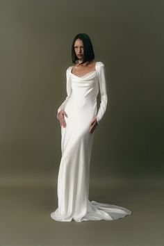 Long sleeve silk wedding dress Bias cut satin sheath wedding dress Cowl neck low back wedding dress Modern minimalist bridal gown ANDREA Long Sleeve Occasion Dress, Long Sleeve Flowy Wedding Dress, Long Sleeve Silk Wedding Dress, Minimalist Bridal Gown, Satin Sheath Wedding Dress, Low Back Wedding Dress, Silk Wedding Gown, Wedding Dress Modern, Satin Bridal Gowns