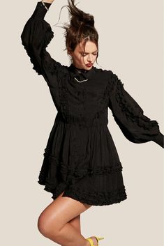 Black Ruffled Shirt Dress – CHAXA