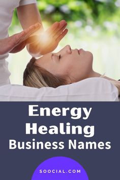 a woman laying on her back with the words energy heating business names