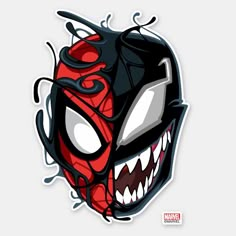 a sticker with the face of a spider - man wearing a mask and fangs