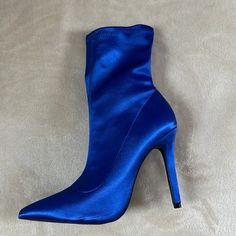 Qupid | Shoes | Qupid Blue Lycra High Heel Ankle Boots | Poshmark Blue High Ankle Heels For Party, Fitted Blue Ankle Boots, Stretch High Ankle Party Boots, Stretch High Ankle Boots For Party, Ankle Length Boots, High Heel Ankle Boots, High Heels Boots, Qupid Shoes, Stiletto Boots