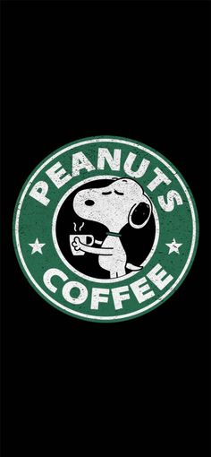 the peanuts coffee logo is shown in green and white on a black background with stars