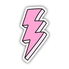 a pink and yellow lightning sticker on a white background