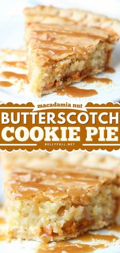 butterscotch cookie pie on a plate with caramel sauce