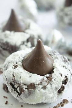 chocolate covered cookies with white powdered sugar on top